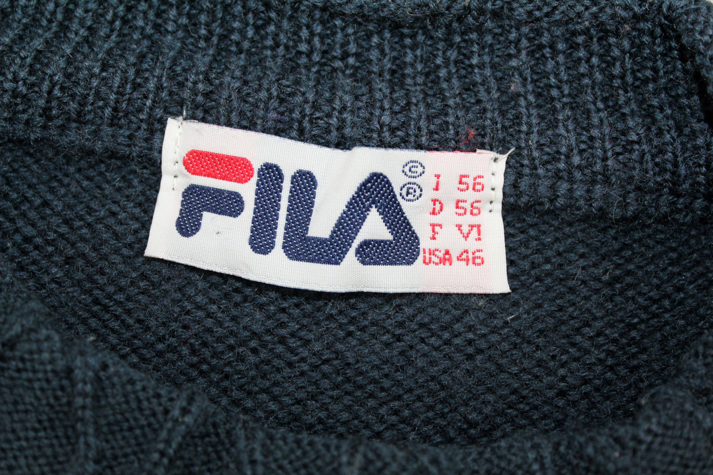 FILA 90'S VINTAGE EMBROIDERED SKI MOUNTAIN SCENE WOOL JUMPER XL