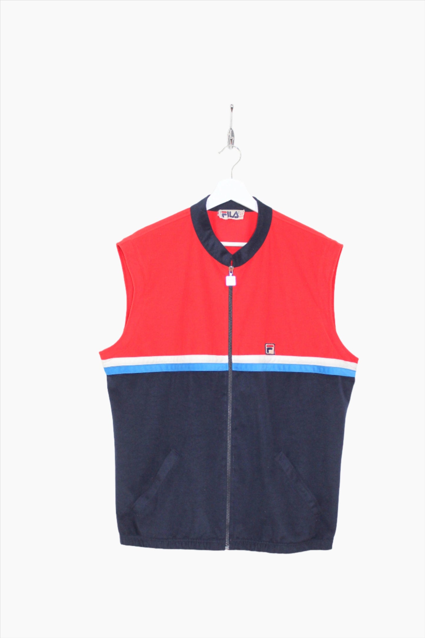 FILA 80'S VINTAGE BOWBREAKER VELOUR SLEEVELESS TRACKSUIT TOP JACKET LARGE