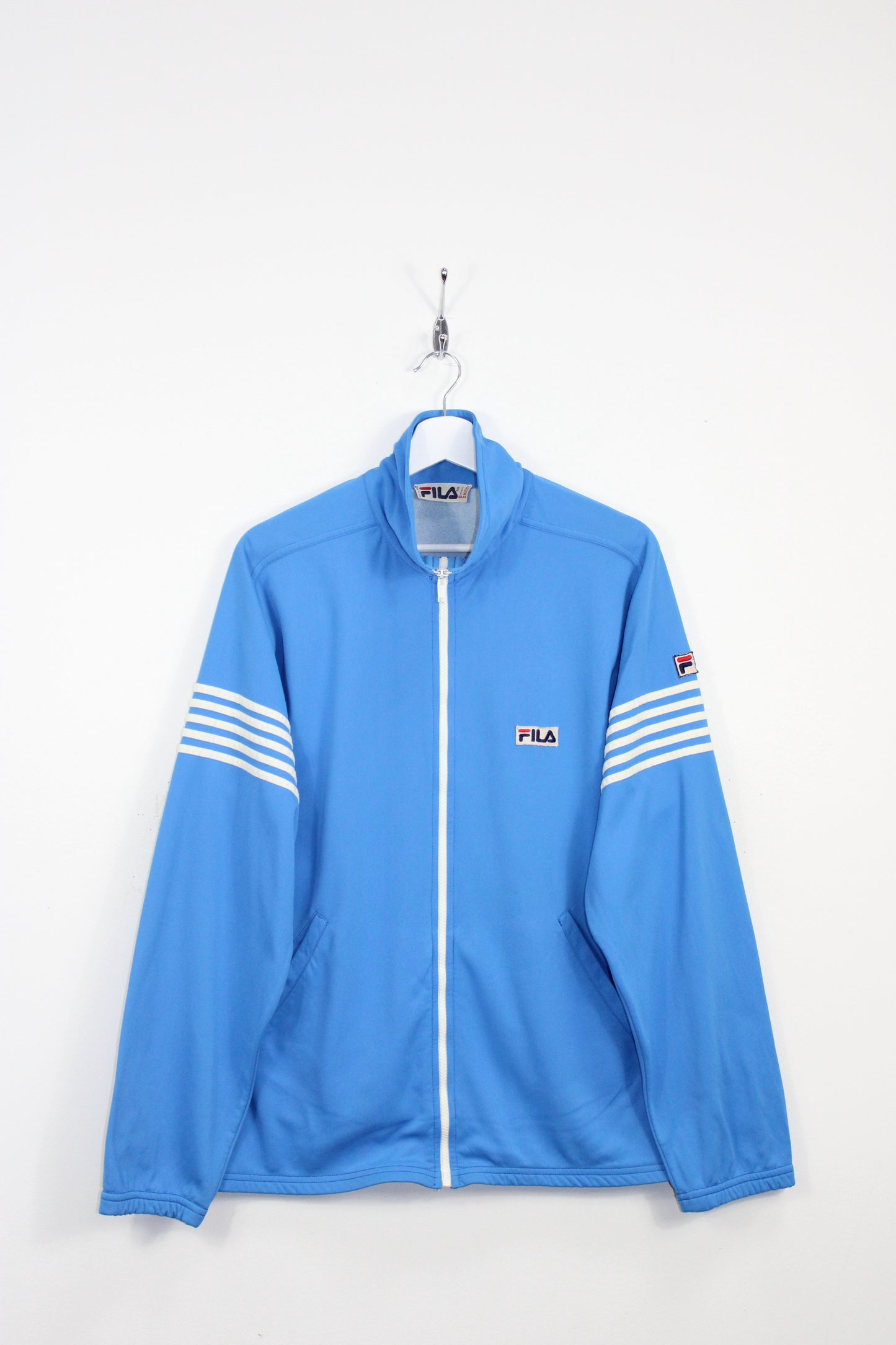 FILA 1980 VINTAGE FIVE STRIPE DOUBLE BADGE TRACKSUIT TOP JACKET LARGE