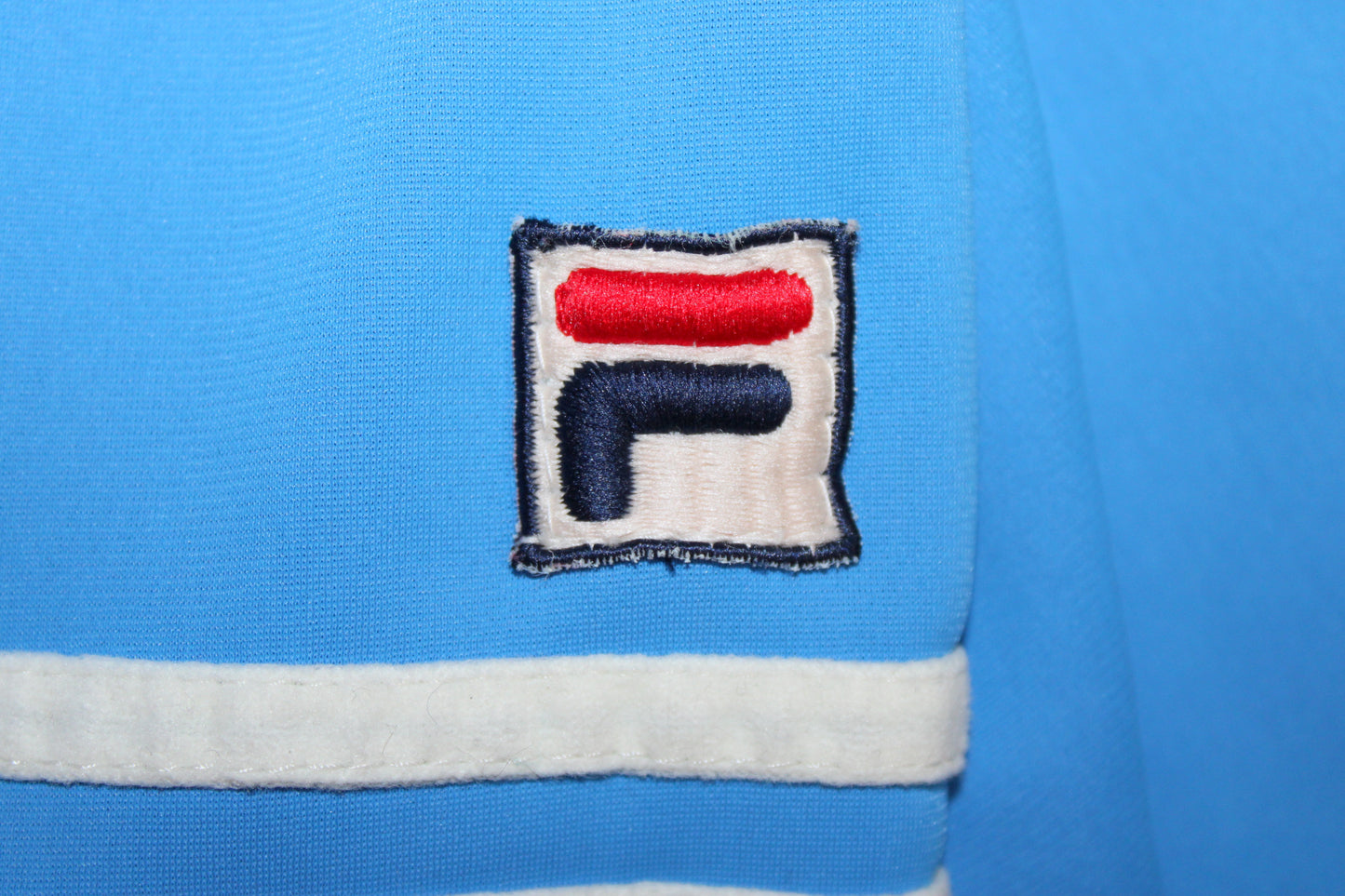 FILA 1980 VINTAGE FIVE STRIPE DOUBLE BADGE TRACKSUIT TOP JACKET LARGE