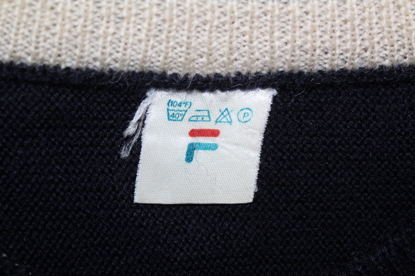 FILA 80'S VINTAGE FRANKIE TWO STRIPES KNIT WOOL JUMPER MEDIUM