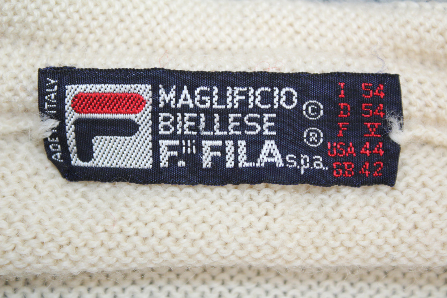 FILA OG 70'S VINTAGE WHITE LINE TENNIS WOOL JUMPER LARGE