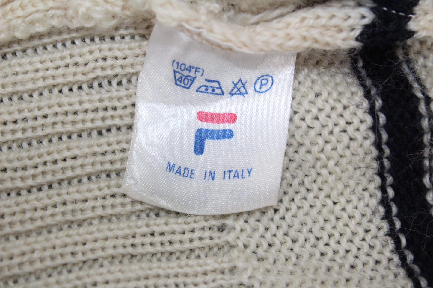 FILA OG 70'S VINTAGE WHITE LINE TENNIS WOOL JUMPER LARGE