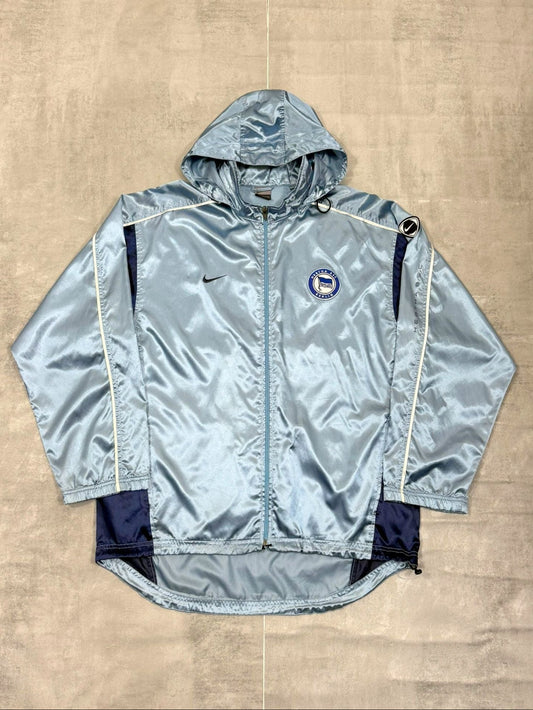 VINTAGE NIKE HERTHA BERLIN 2000-01 SATIN HOODIE WINDBREAKER JACKET LARGE