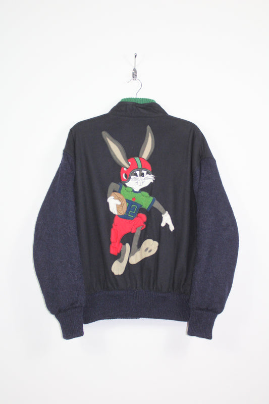 ICEBERG 1984 VINTAGE EMBROIDERED BUGS BUNNY AMERICAN FOOTBALL SCENE WOOL  VARSITY JACKET LARGE