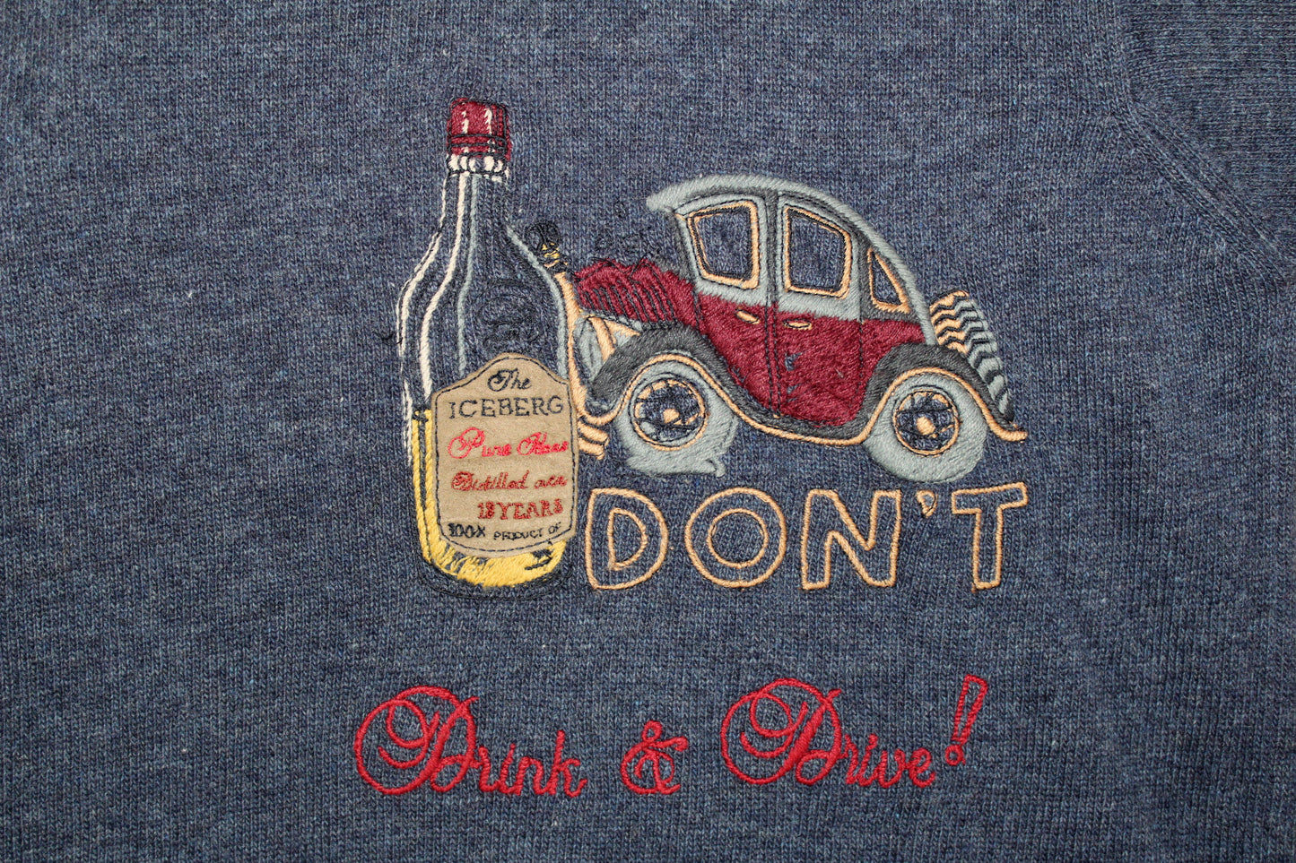 ICEBERG 90'S VINTAGE EMBROIDERED "DON'T DRINK & DRIVE!" SCENE WOOL SWEATSHIRT XL