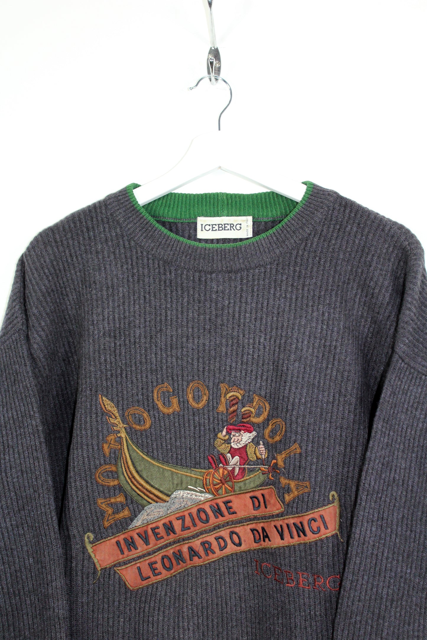 ICEBERG 90'S VINTAGE MOTOGONDOLA INVENZIONE DI LEONARDO DA VINCI WOOL KNIT SWEATSHIRT XL