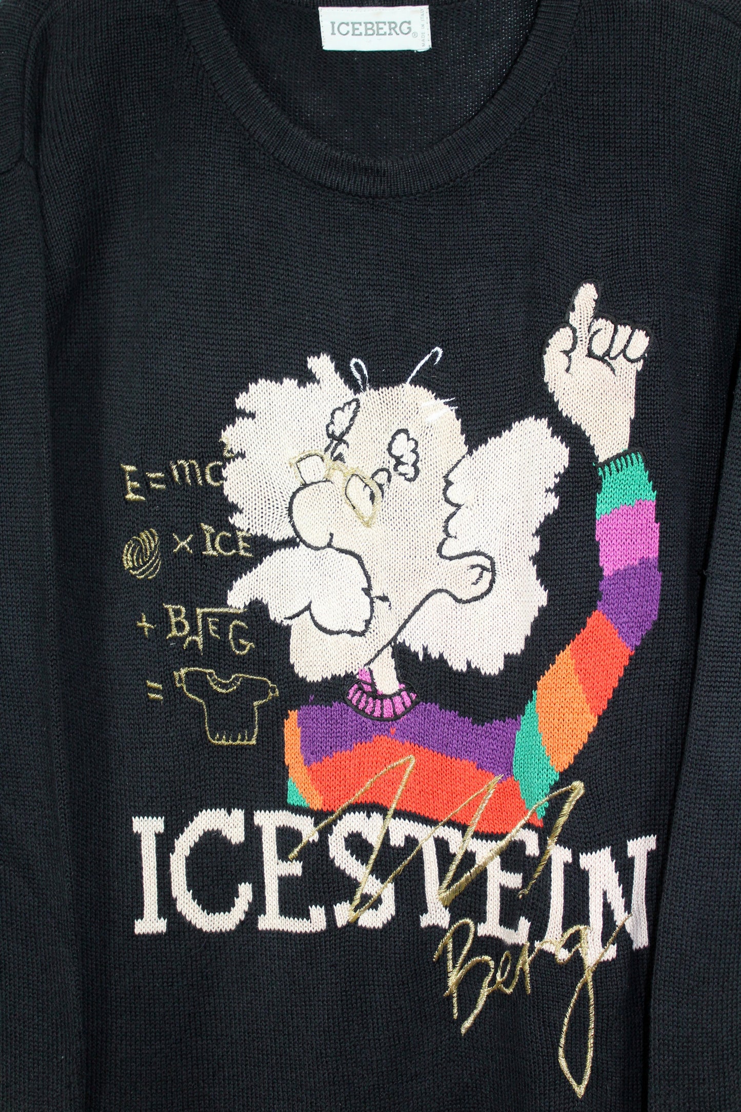 ICEBERG 90'S VINTAGE ICESTEIN ALBERT EINSTEIN COMIC KNIT SWEATSHIRT LARGE