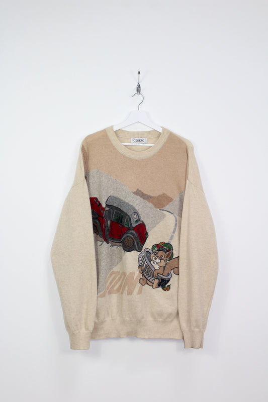 ICEBERG 90'S VINTAGE EMBROIDERED BAD SQUIRRELS CAR SCENE WOOL KNIT JUMPER XL