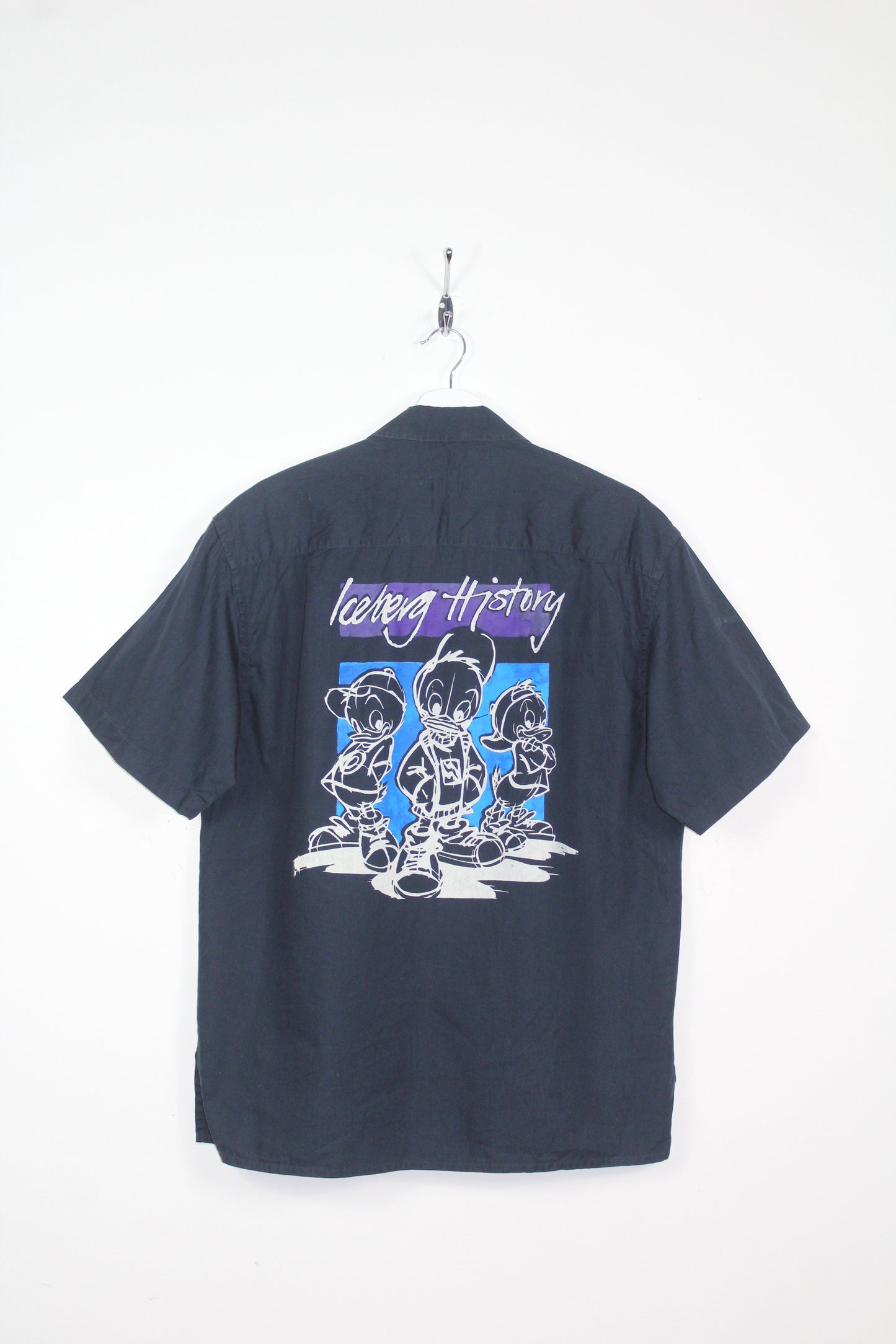 ICEBERG HISTORY x DISNEY 90'S VINTAGE DONALD DUCK SCENE BUTTON UP SHIRT LARGE