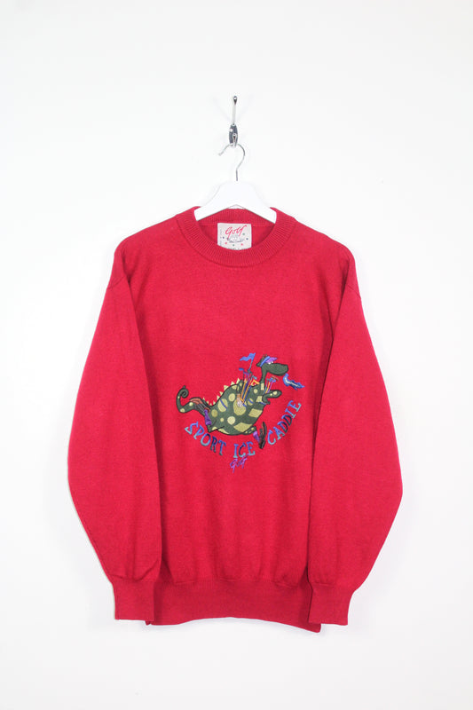 ICEBERG SPORT ICE 90'S VINTAGE EMBROIDERED GOLF SCENE WOOL SWEATSHIRT MEDIUM