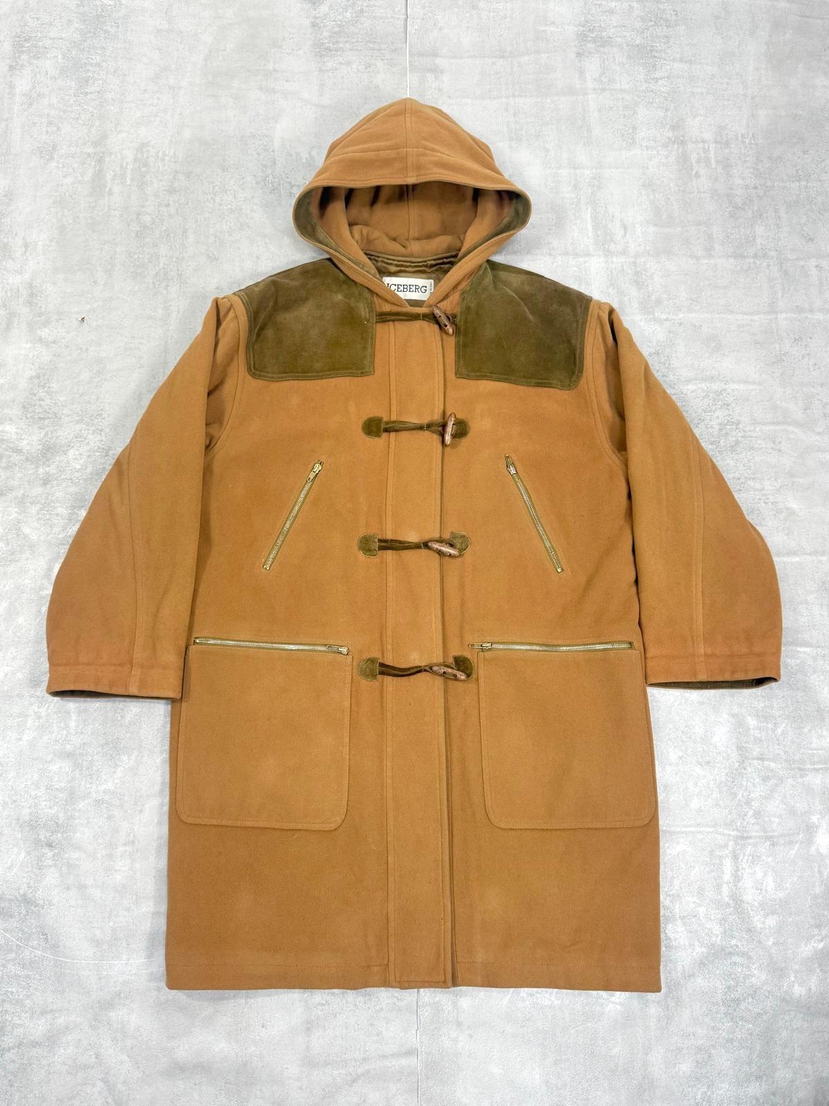 ICEBERG 90'S VINTAGE MONTGOMERY WOOL CASHMERE & LEATHER DUFFEL COAT JACKET LARGE