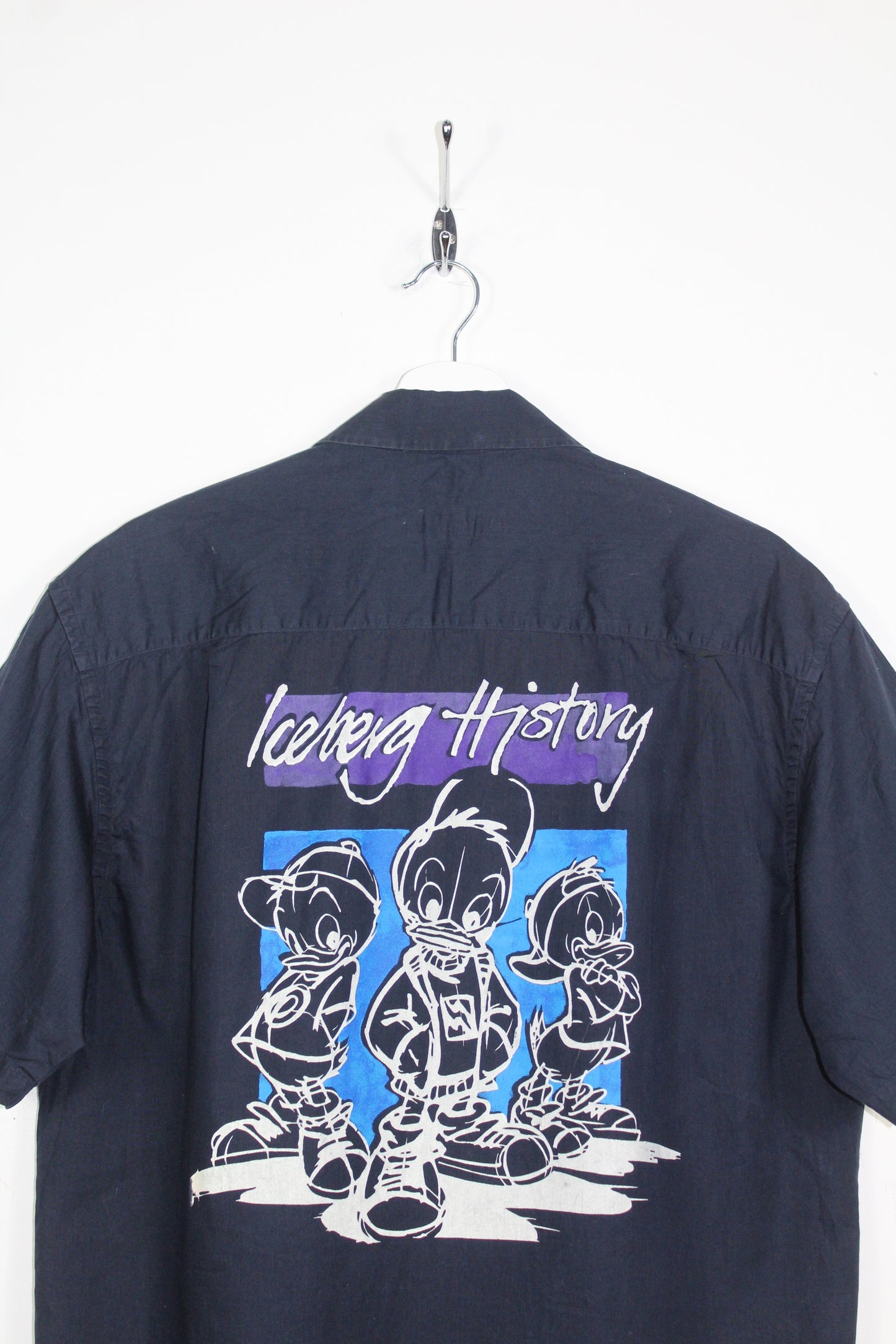 ICEBERG HISTORY x DISNEY 90'S VINTAGE DONALD DUCK SCENE BUTTON UP SHIRT LARGE