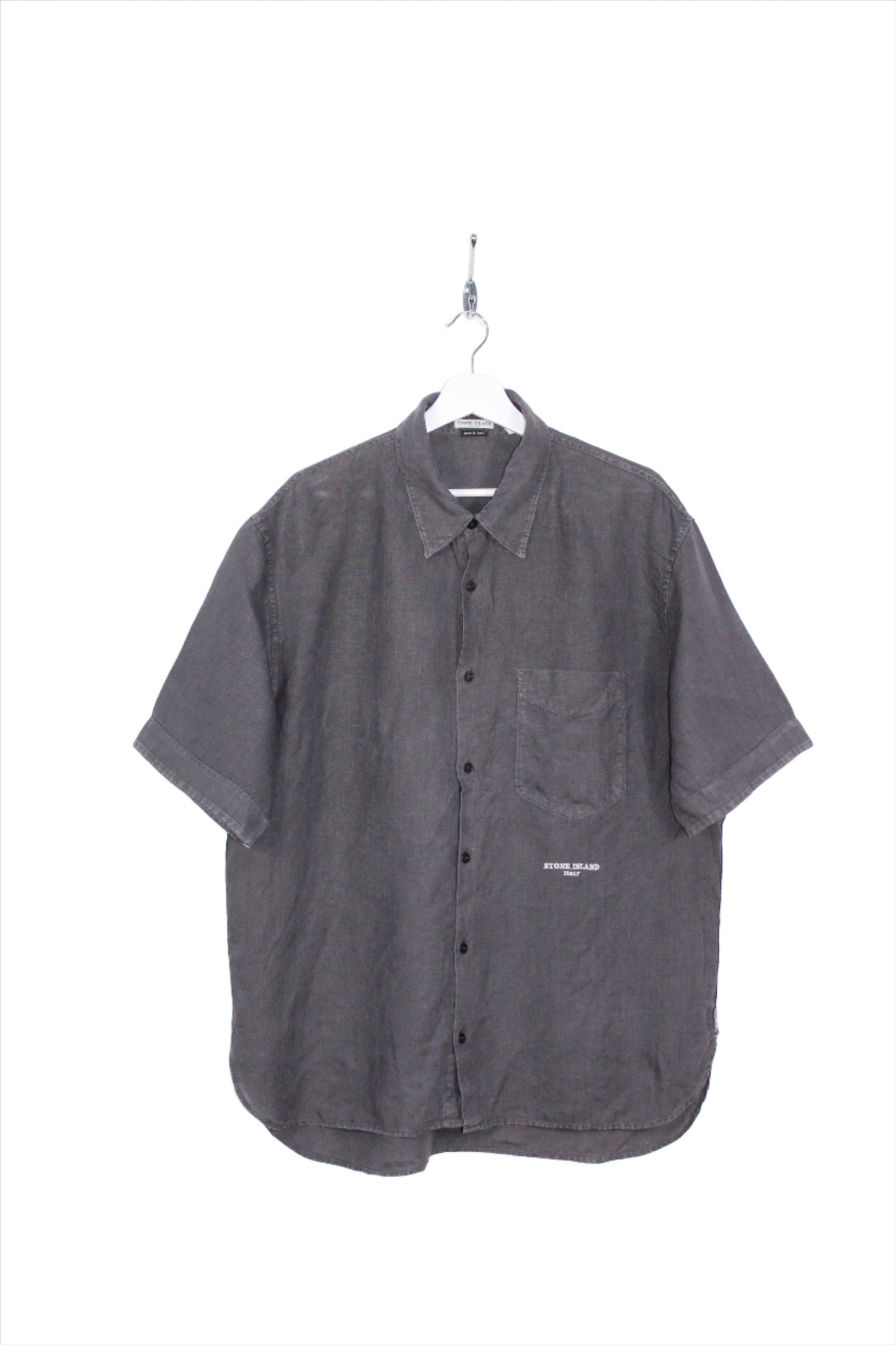 STONE ISLAND SS 2005 SPELL OUT SHORT SLEEVE BUTTON DOWN LINO FLAX SHIRT XL