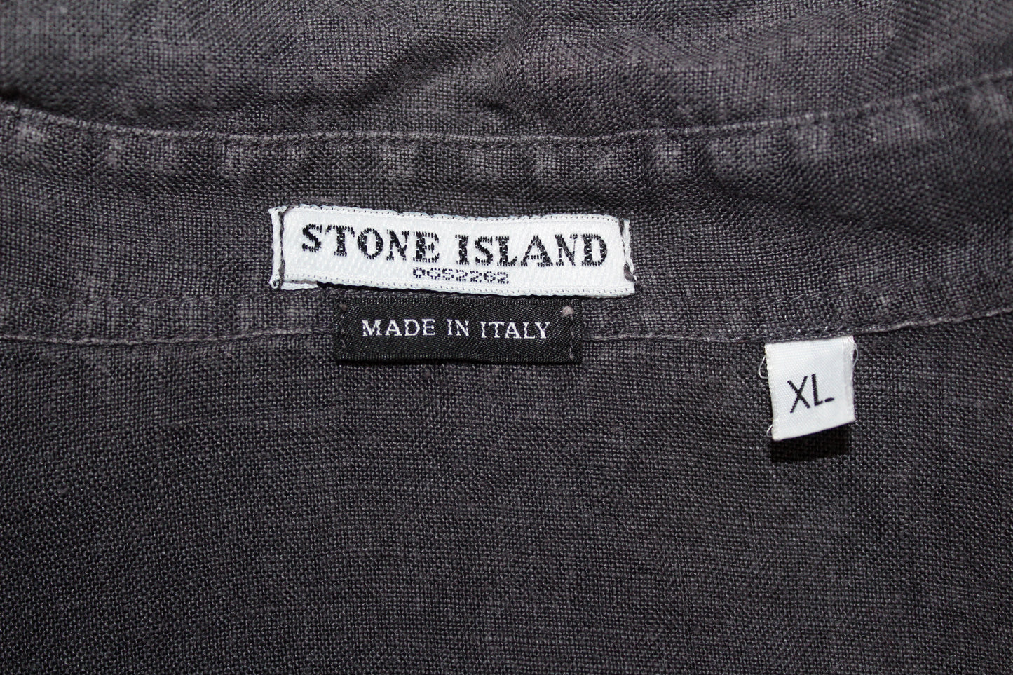 STONE ISLAND SS 2005 SPELL OUT SHORT SLEEVE BUTTON DOWN LINO FLAX SHIRT XL