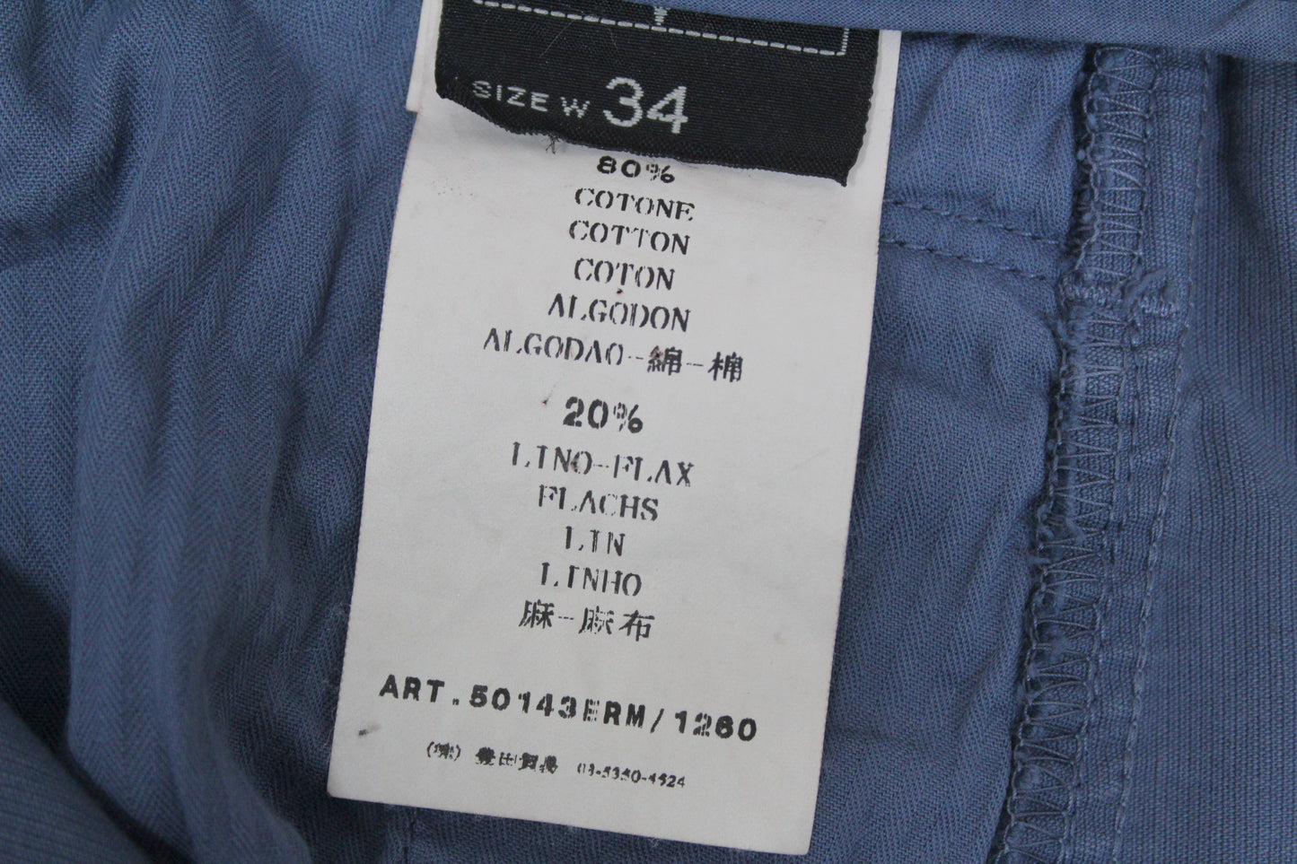 STONE ISLAND DENIMS SS 2009 STRAIGHT LEG LINO FLAX COTTON TROUSERS W 34" x L 36"