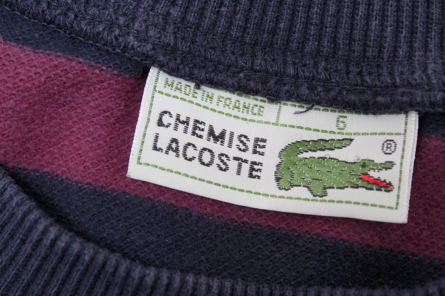 LACOSTE 90'S VINTAGE CHEMISE LACOSTE "LA CHEMISE" STRIPED SWEATSHIRT XL