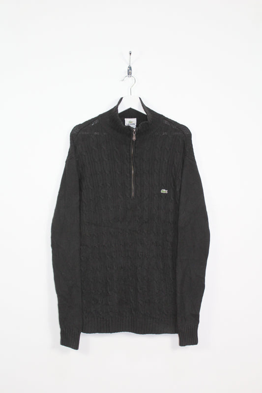 LACOSTE VINTAGE QUARTER ZIP CABLE KNIT WOOL JUMPER LARGE