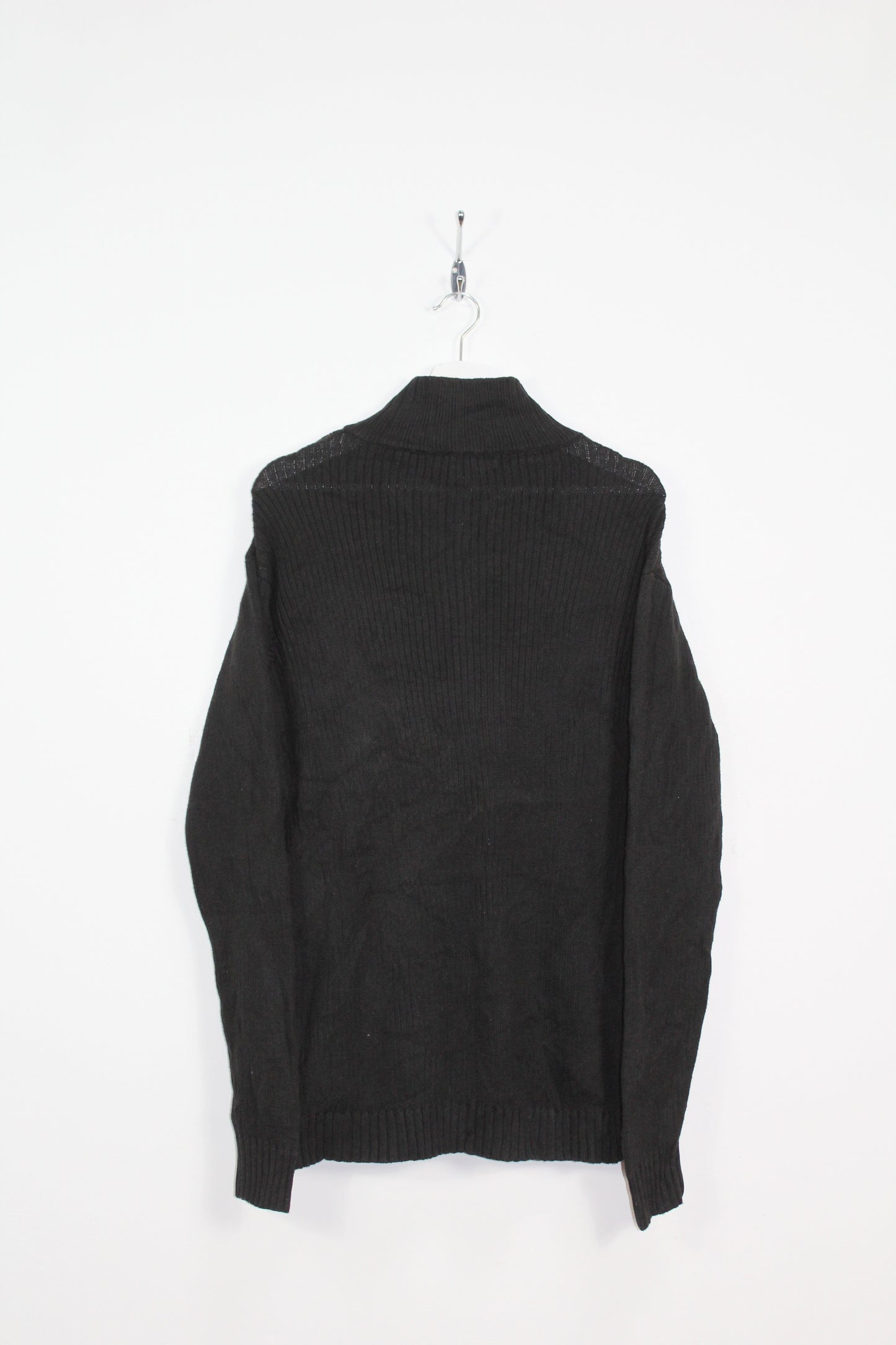 LACOSTE VINTAGE QUARTER ZIP CABLE KNIT WOOL JUMPER LARGE