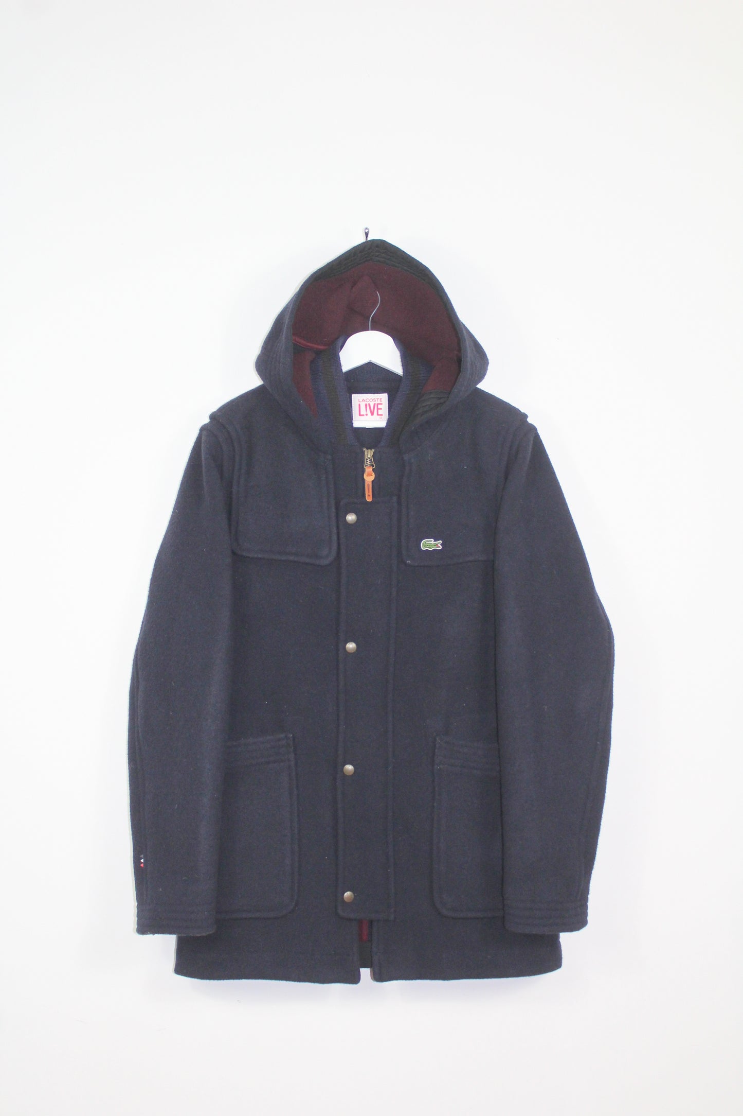 LACOSTE VINTAGE LACOSTE LIVE WOOL HOODIE DUFFLE COAT LARGE
