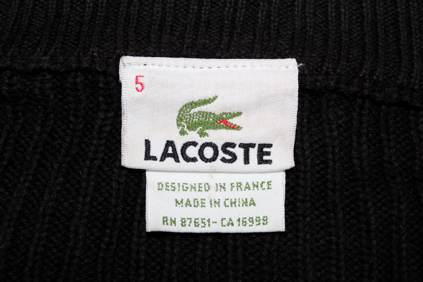 LACOSTE VINTAGE QUARTER ZIP CABLE KNIT WOOL JUMPER LARGE