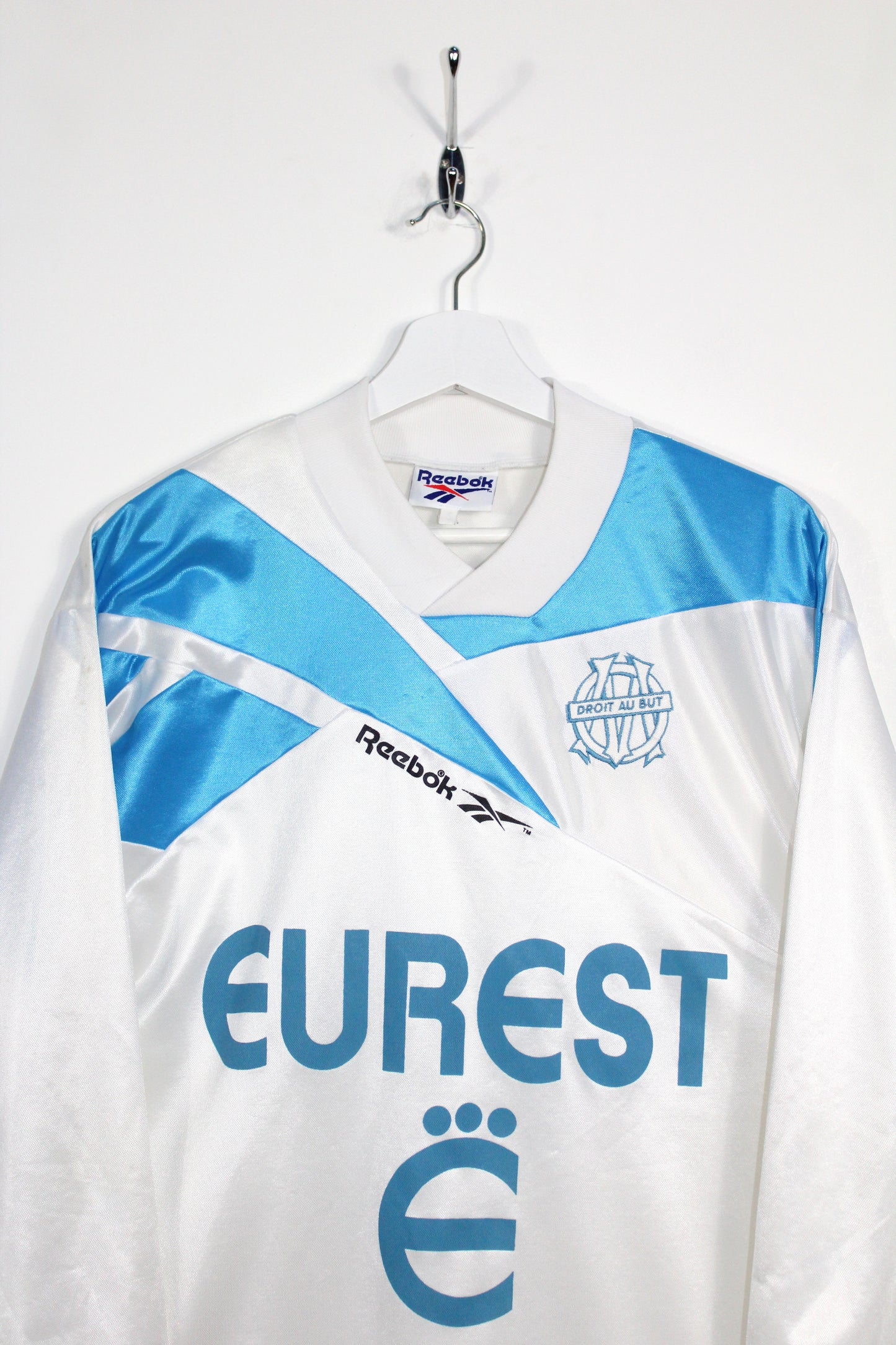 OLYMPIQUE MARSEILLE 1994-1995 VINTAGE REEBOK LONG SLEEVE HOME FOOTBALL SHIRT SMALL