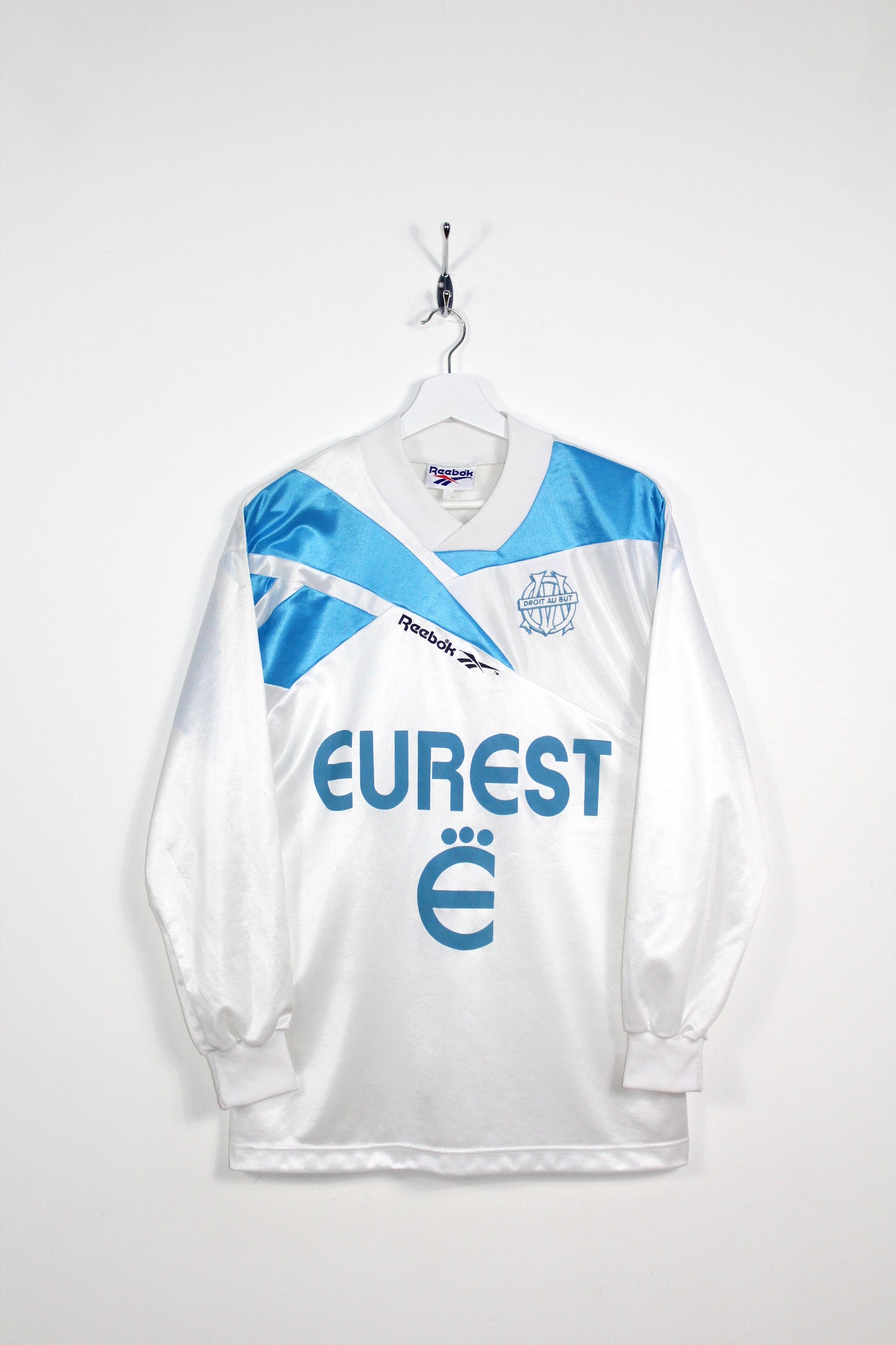 OLYMPIQUE MARSEILLE 1994-1995 VINTAGE REEBOK LONG SLEEVE HOME FOOTBALL SHIRT SMALL