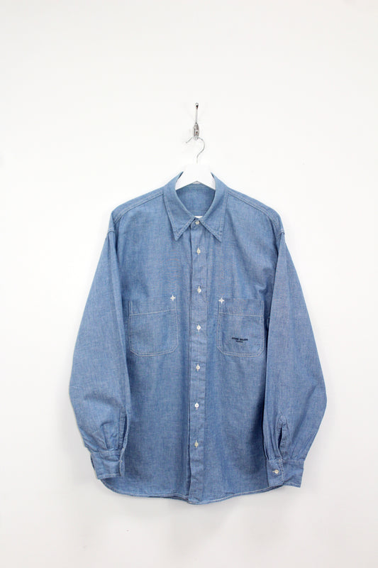 STONE ISLAND MARINA 80'S VINTAGE SPELL OUT LONG SLEEVE BUTTON DOWN DENIM SHIRT LARGE