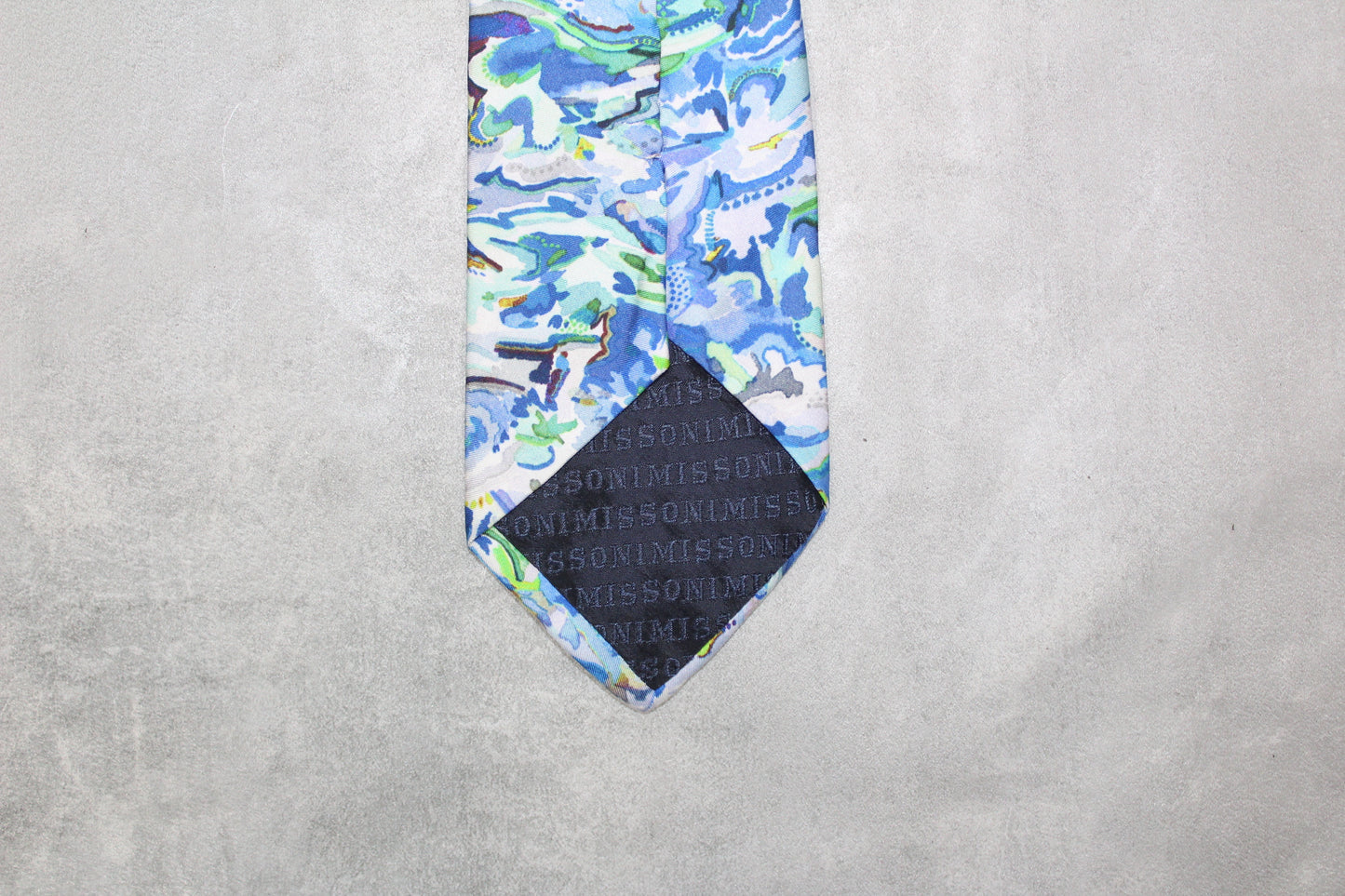 VINTAGE MISSONI BLUE ABSTRACT PATTERN SILK TIE