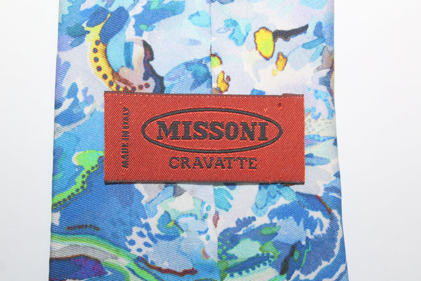 VINTAGE MISSONI BLUE ABSTRACT PATTERN SILK TIE