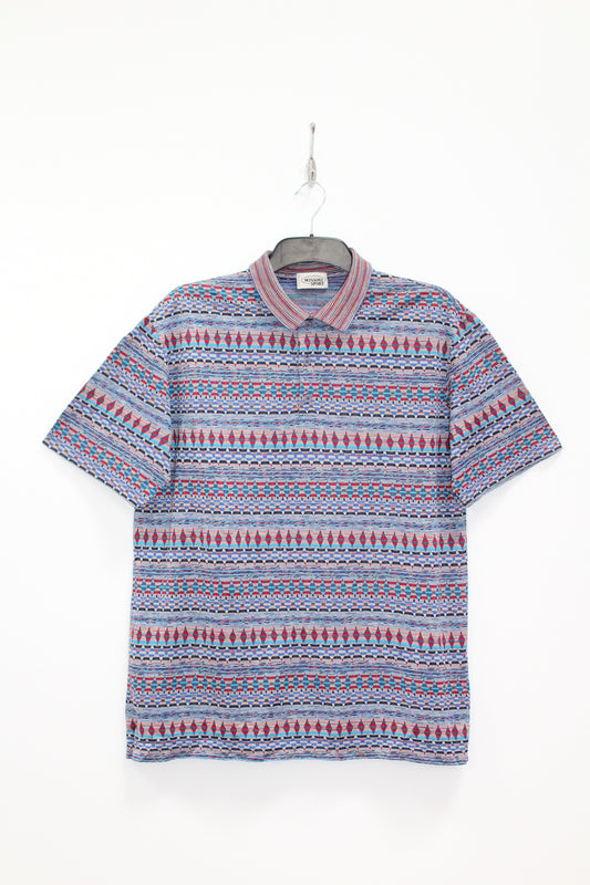 MISSONI 80'S VINTAGE ABSTRACT REPEAT PRINT PATTERNED POLO SHIRT LARGE