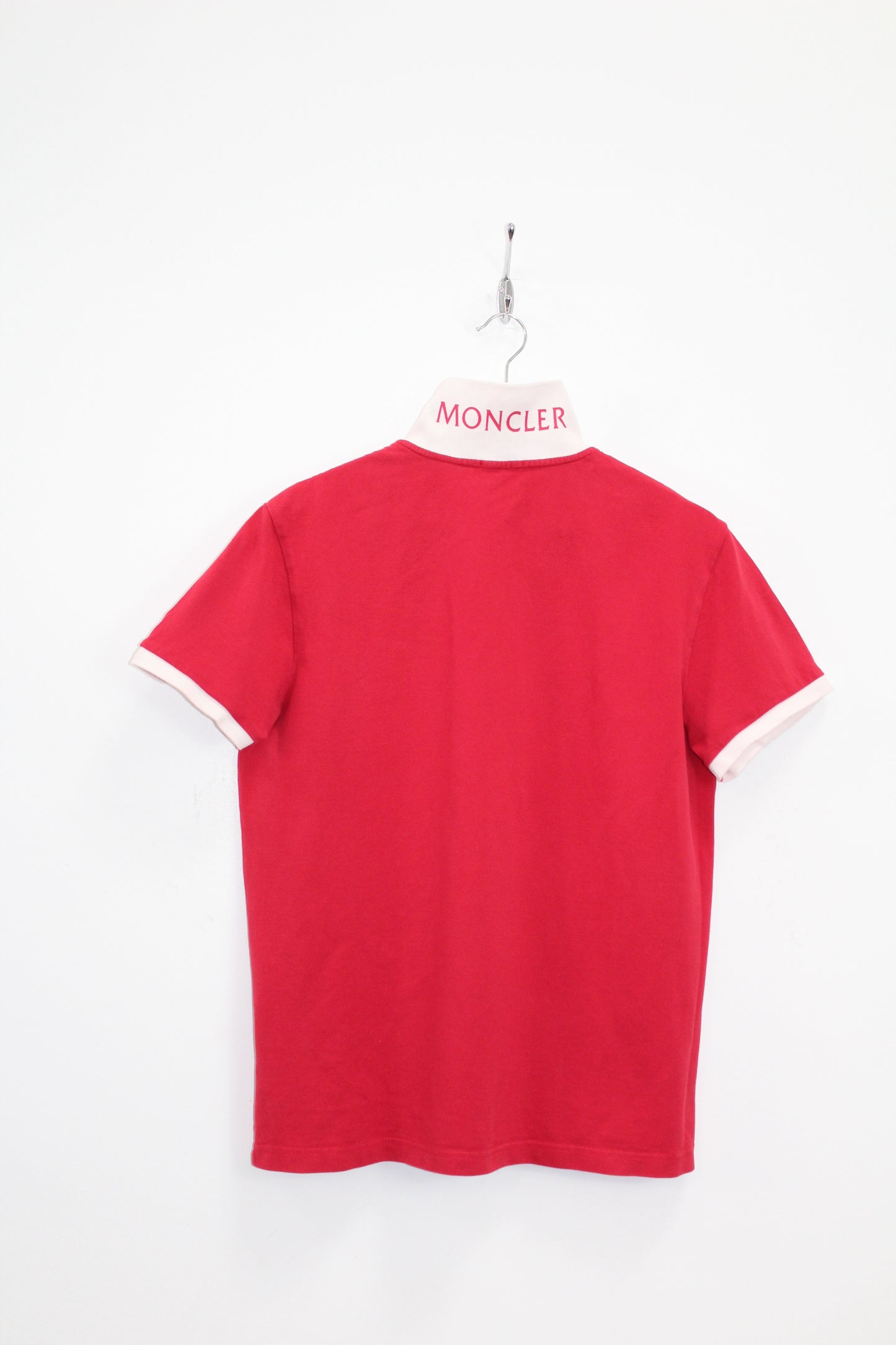 MONCLER EMBROIDERED LOGO SHORT SLEEVE POLO SHIRT LARGE