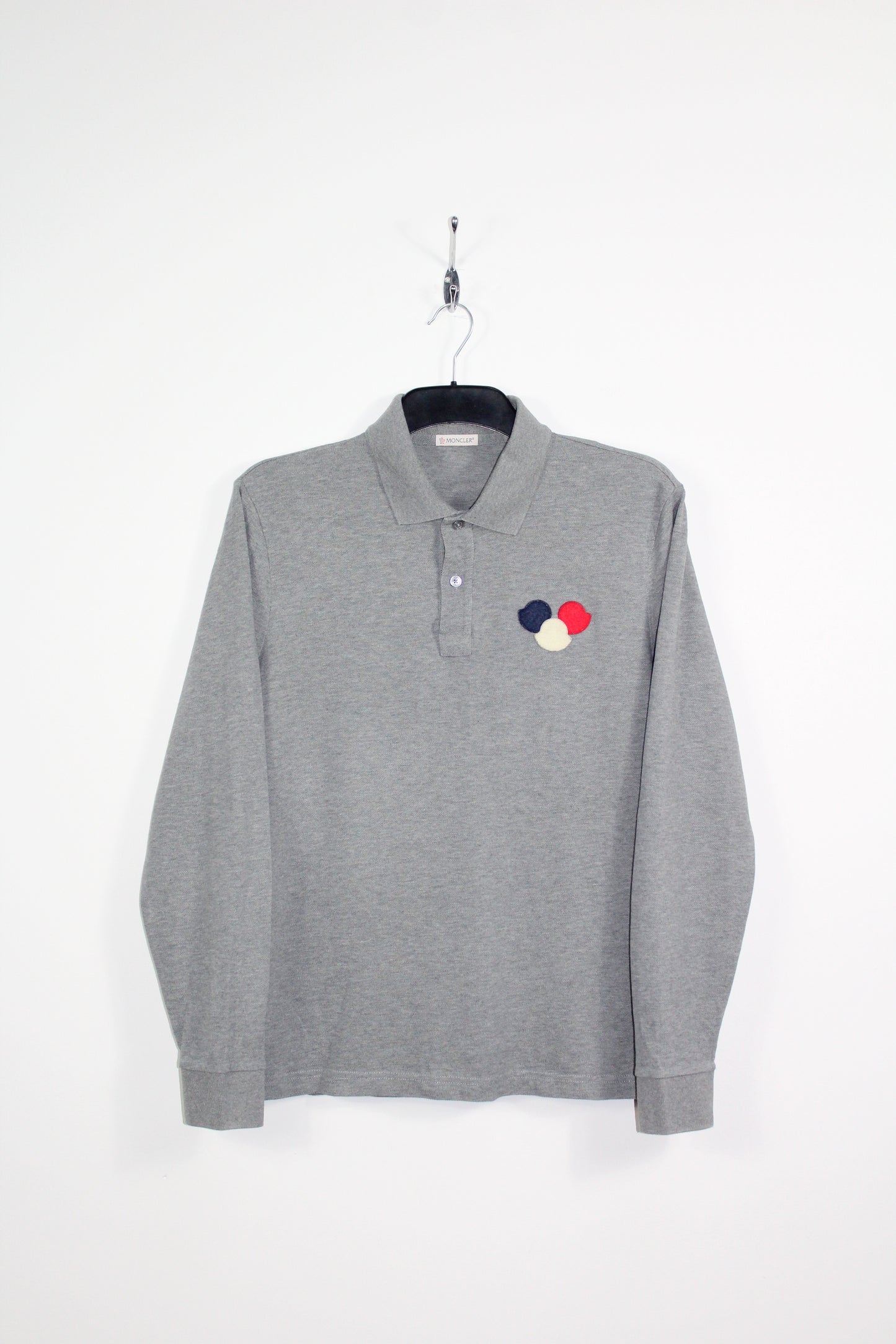 MONCLER TRIPLE LOGO LONG SLEEVE POLO SHIRT MEDIUM