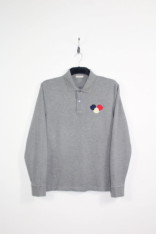 MONCLER TRIPLE LOGO LONG SLEEVE POLO SHIRT MEDIUM