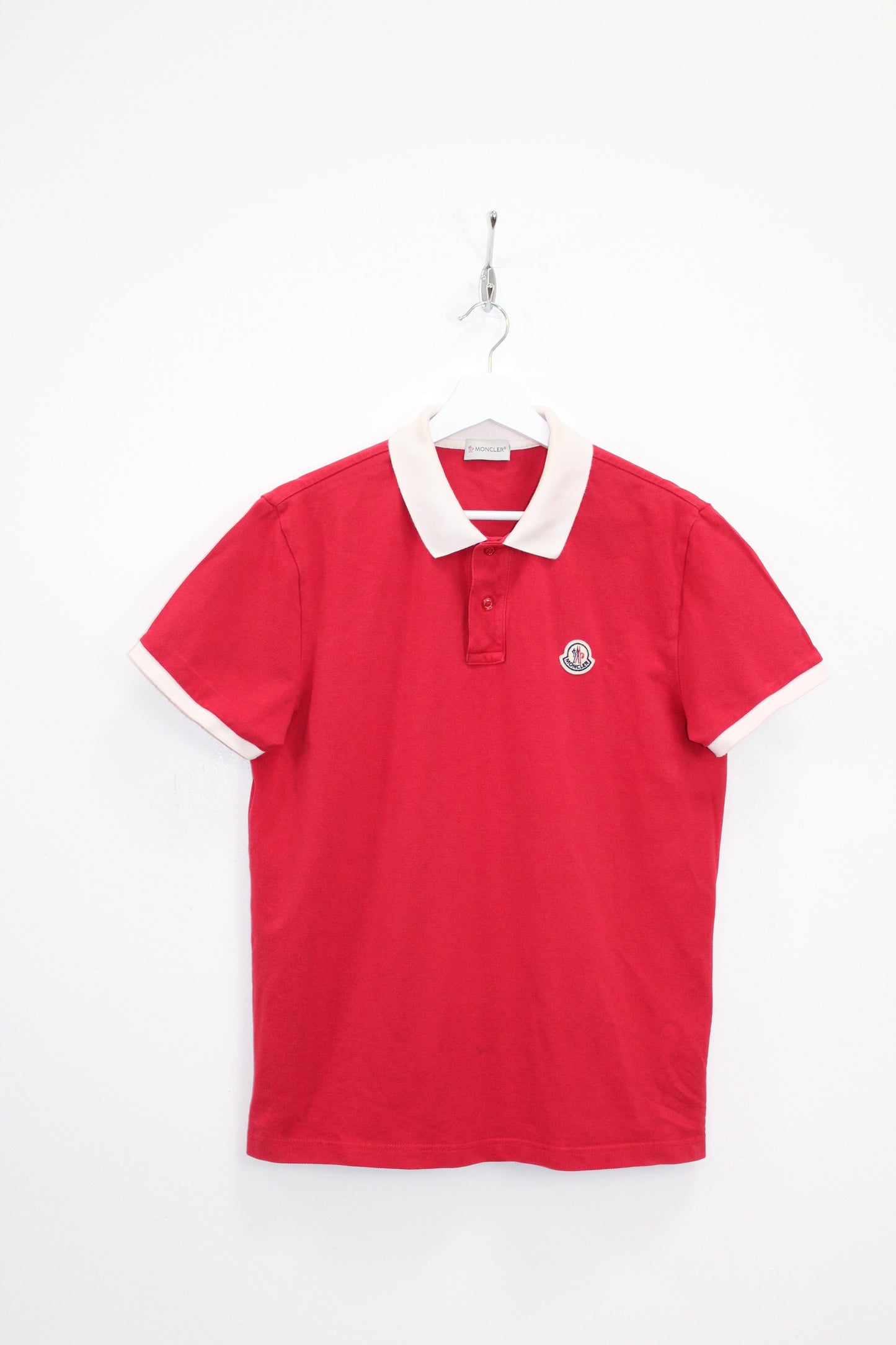 MONCLER EMBROIDERED LOGO SHORT SLEEVE POLO SHIRT LARGE