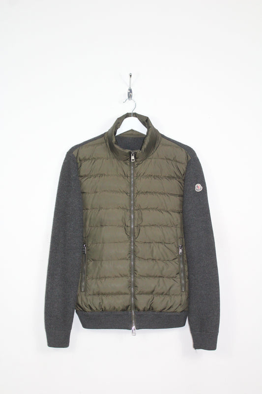 MONCLER DOWN PANELLED KNITTED WOOL CARDIGAN MEDIUM