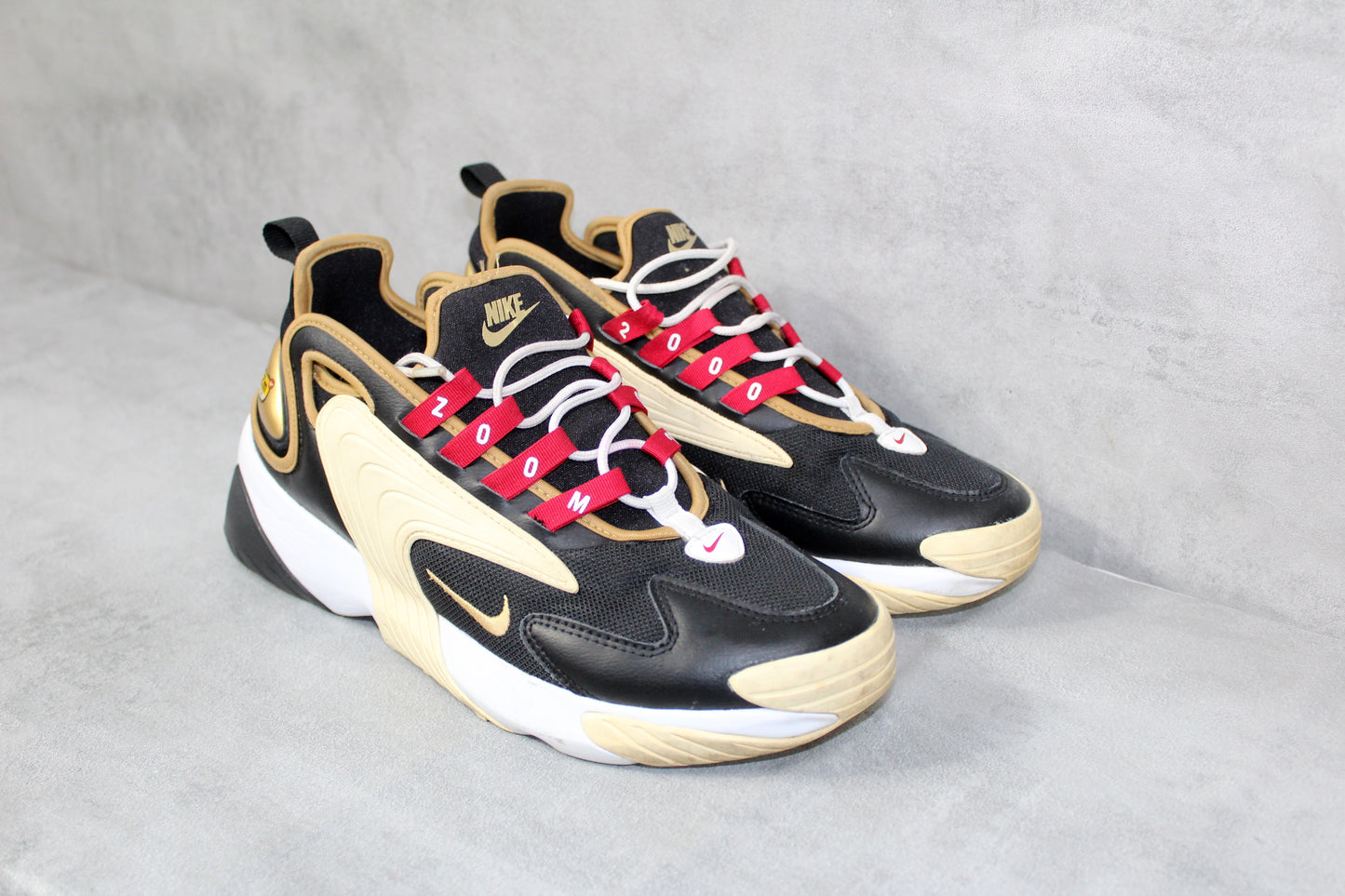 NIKE ZOOM 2K ICON CLASH BLACK-METALLIC GOLD TRAINERS SIZE UK 7