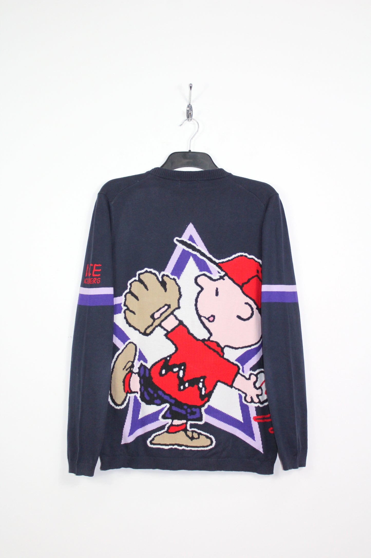 ICEBERG ICE 90'S VINTAGE PEANUTS CHARLIE BROWN  BASEBALL SCENE CARDIGAN LARGE