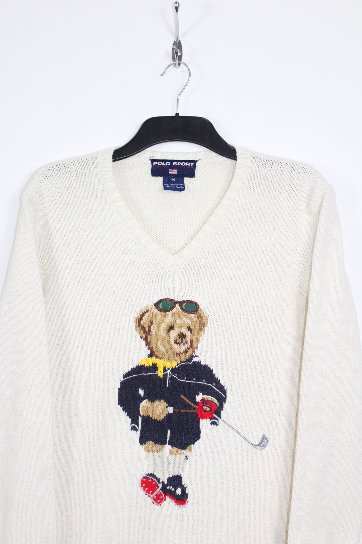 RALPH LAUREN POLO SPORT GOLF BEAR 90'S VINTAGE COTTON KNIT JUMPER MEDIUM