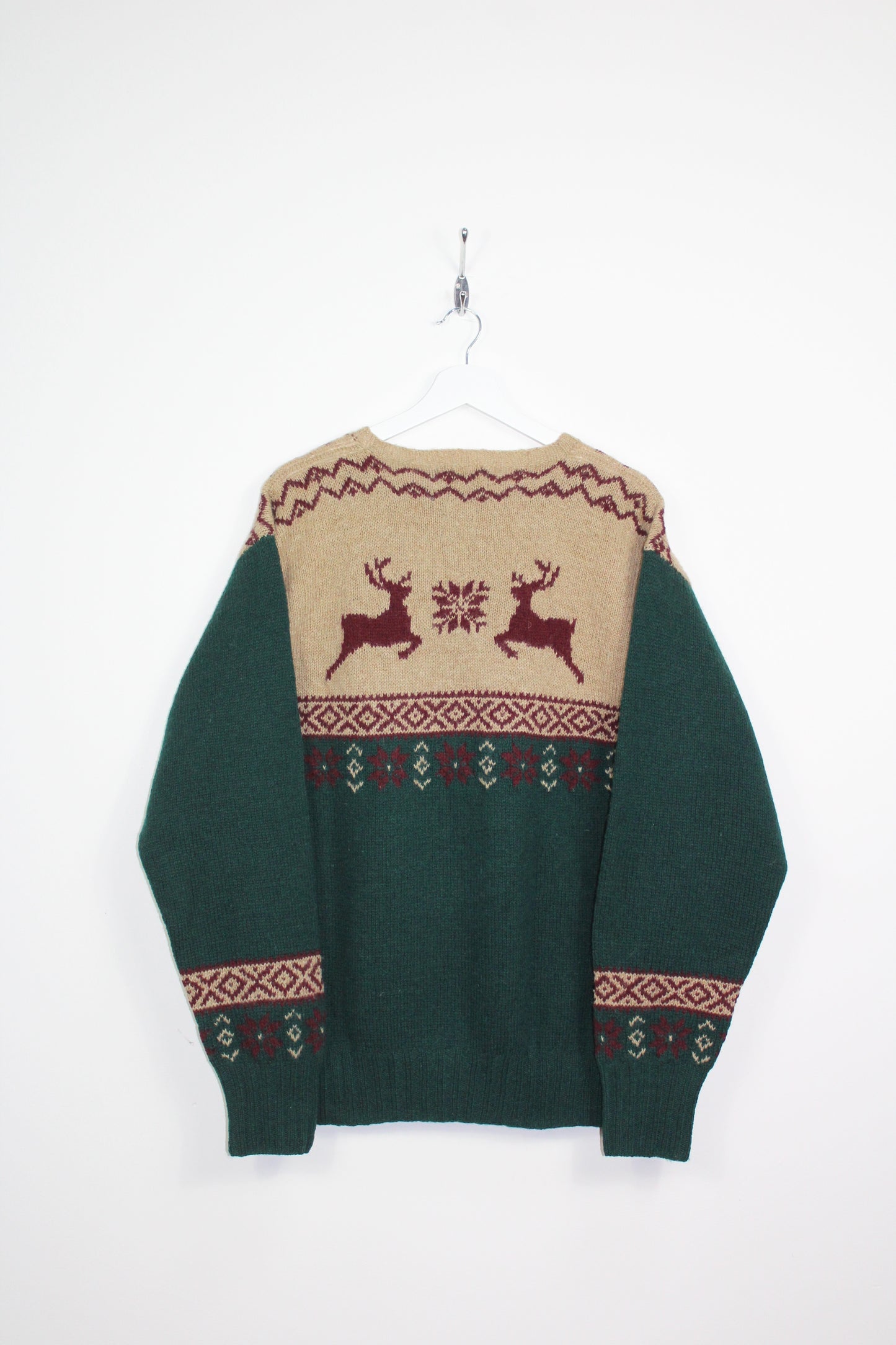 POLO RALPH LAUREN 90'S VINTAGE DEER FAIR ISLE HAND KNIT WOOL JUMPER MEDIUM