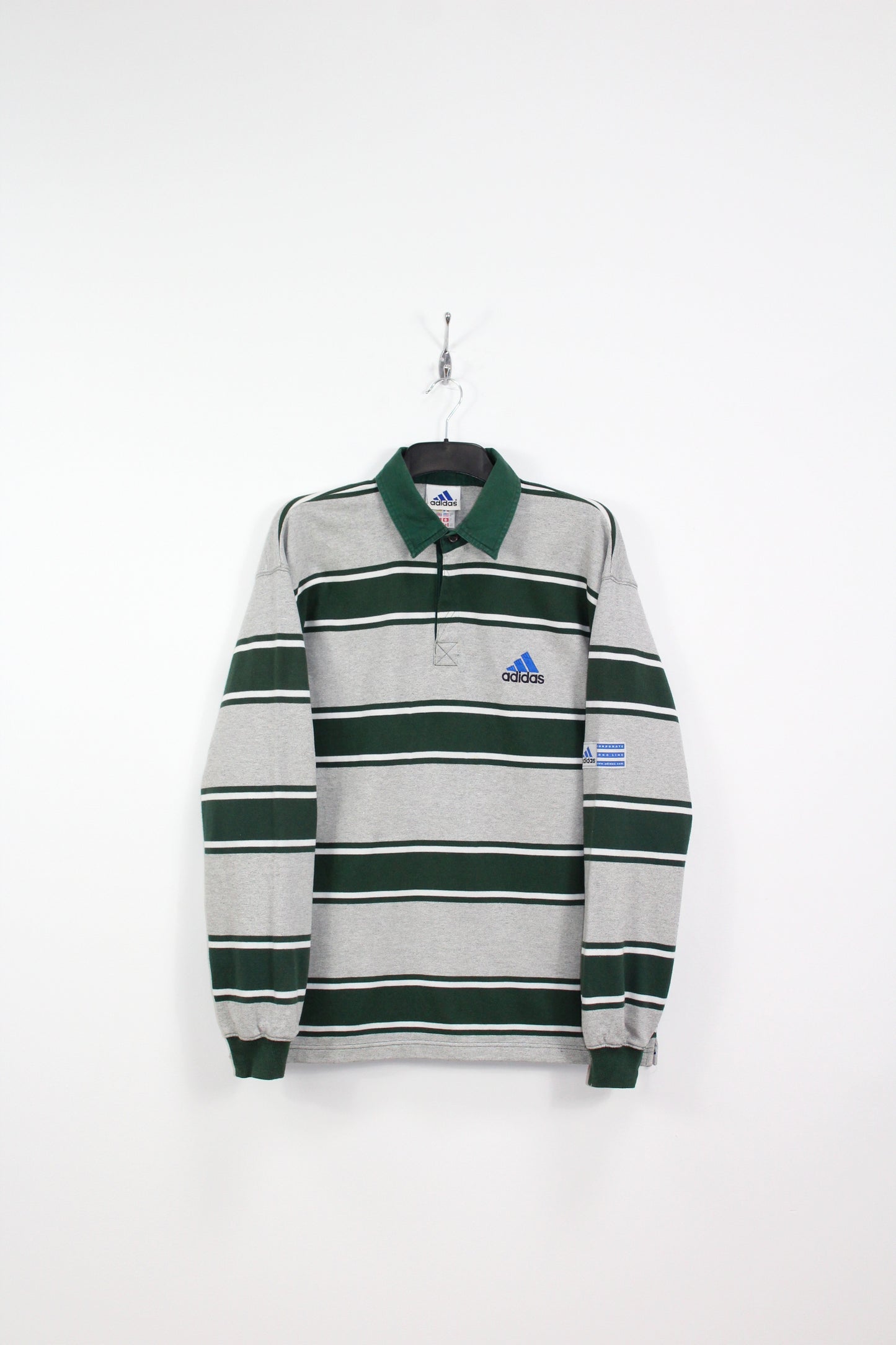 ADIDAS 90'S VINTAGE LONG SLEEVE STRIPED RUGBY POLO SHIRT D6 LARGE