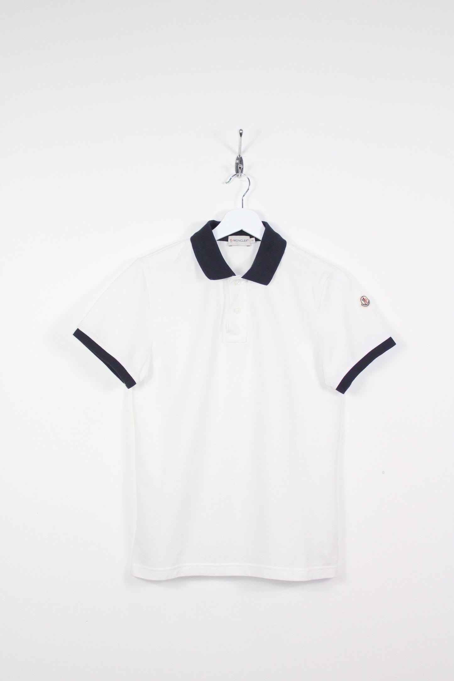 MONCLER EMBROIDERED LOGO SHORTS SLEEVE POLO SHIRT SMALL