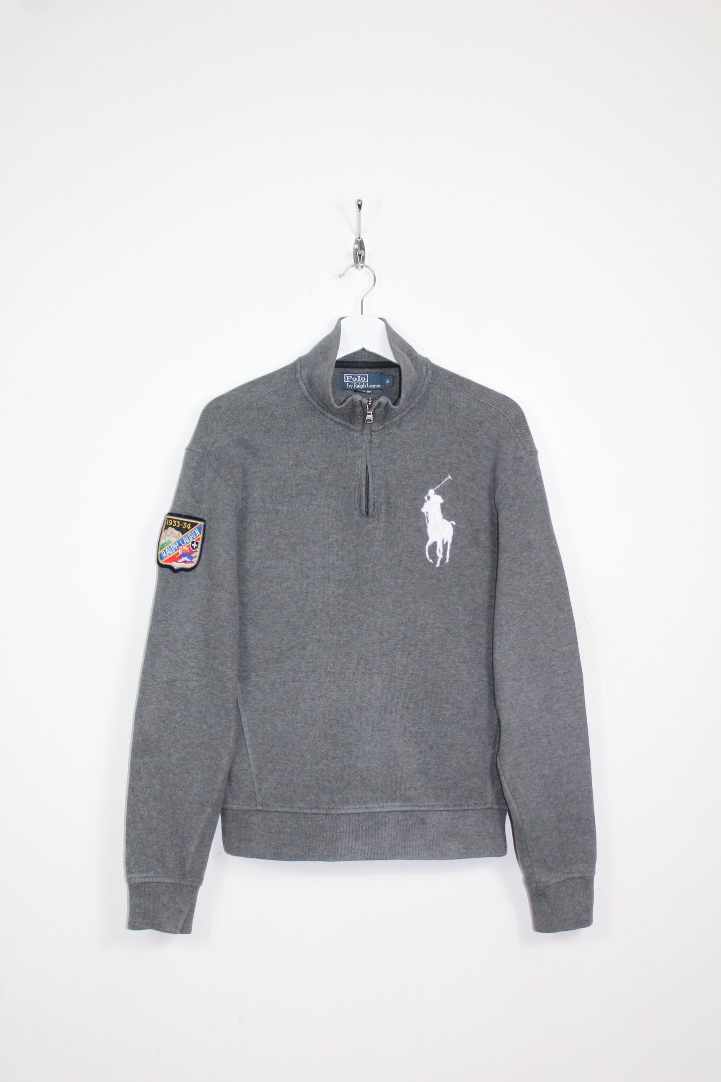 VINTAGE POLO RALPH LAUREN 1933-34 SKI PATCH QUARTER ZIP SWEATSHIRT SMALL