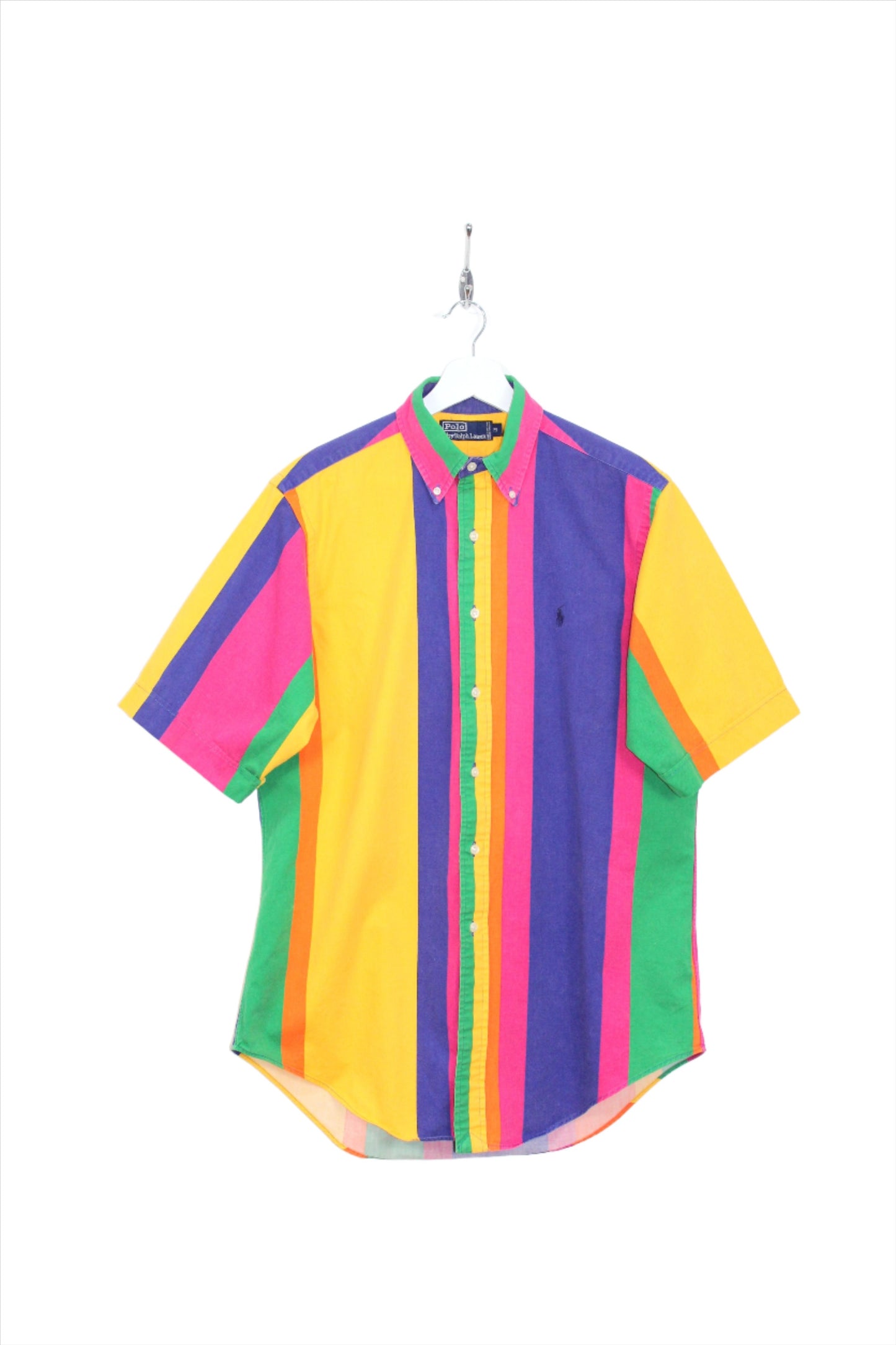 RALPH LAUREN POLO VINTAGE MULTICOLOR STRIPED SHORT SLEEVE SHIRT MEDIUM