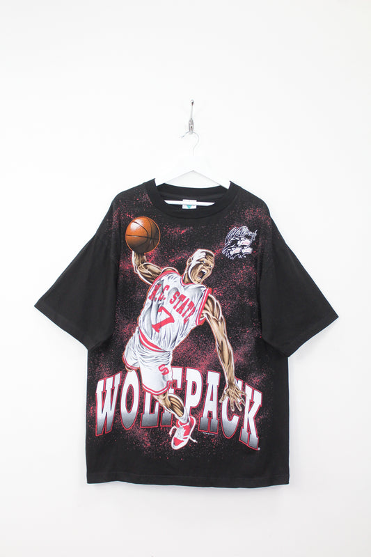 VINTAGE 1990'S NORTH CAROLINA STATE WOLFPACK ALLOVER PRINT NCAA T-SHIRT XXL