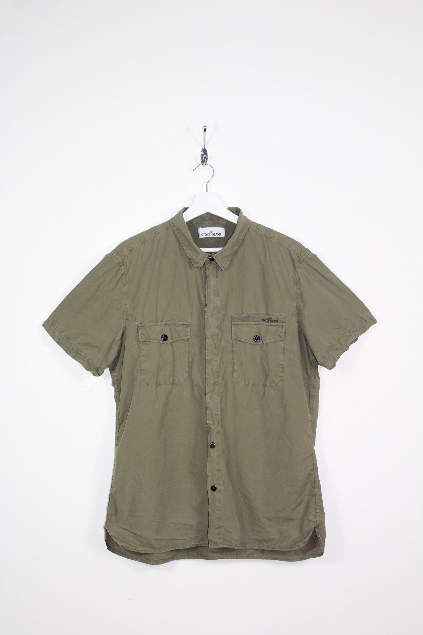 VINTAGE STONE ISLAND SPELL OUT SHORT SLEEVE BUTTON DOWN SHIRT LARGE