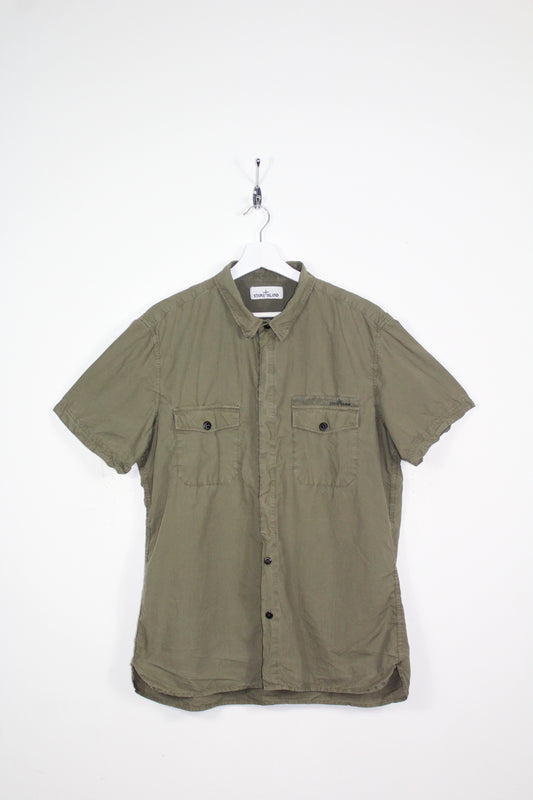 VINTAGE STONE ISLAND SPELL OUT SHORT SLEEVE BUTTON DOWN SHIRT LARGE