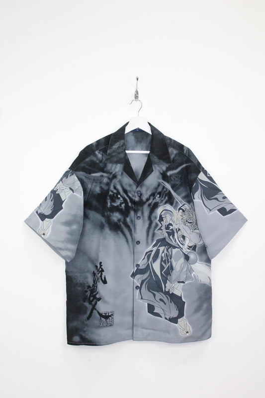 VINTAGE SNOW DRAGON SHORT SLEEVE BUTTON DOWN SAMURAI SHIRT XL