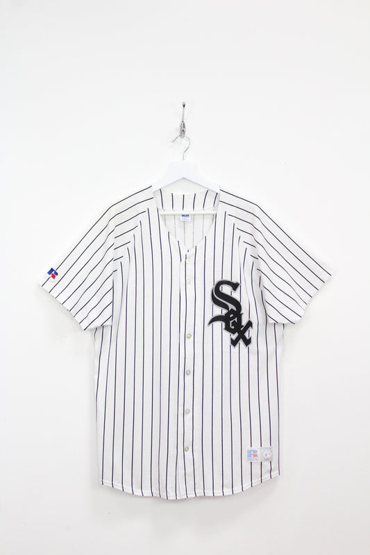 RUSSELL ATHLETIC CHICAGO WHITE SOX 90'S VINTAGE PINSTRIPE MLB BASEBALL JERSEY LARGE