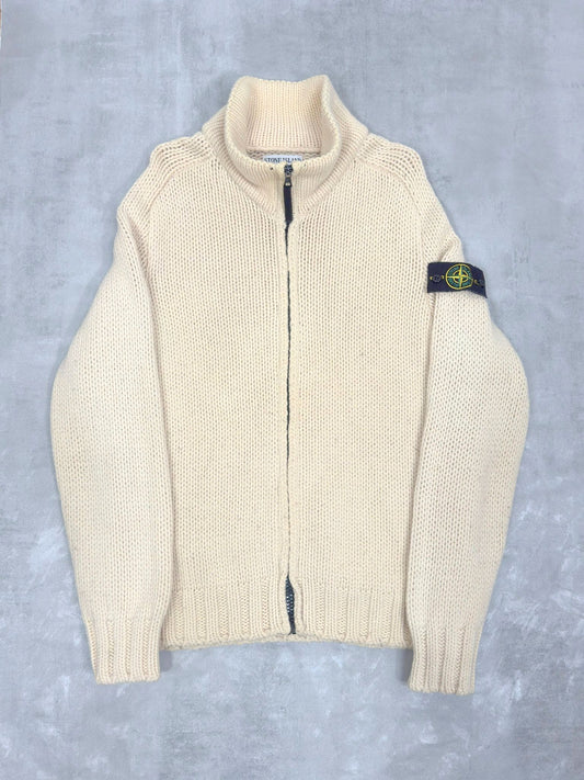 VINTAGE STONE ISLAND AW 1988 WOOL KNIT ZIP UP JUMPER MEDIUM